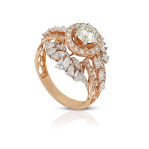 Marquise and Round-Cut Diamond Cocktail Ring in Rose Gold